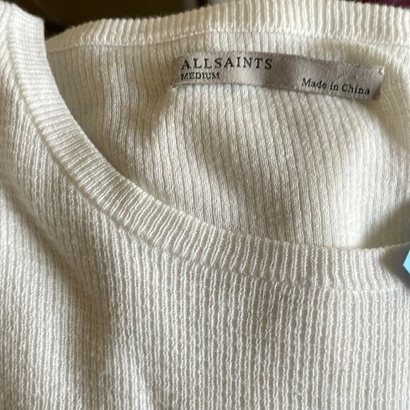 AllSaints Plex Jumper Striped Crewneck black white sweater FADED Medium - Picture 5 of 6